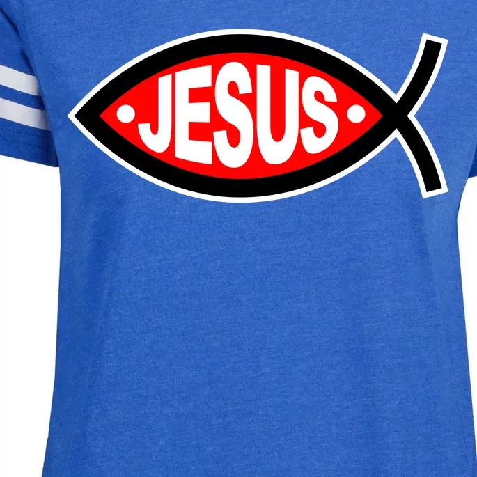 Jesus Christian Fish Symbol Enza Ladies Jersey Football T-Shirt