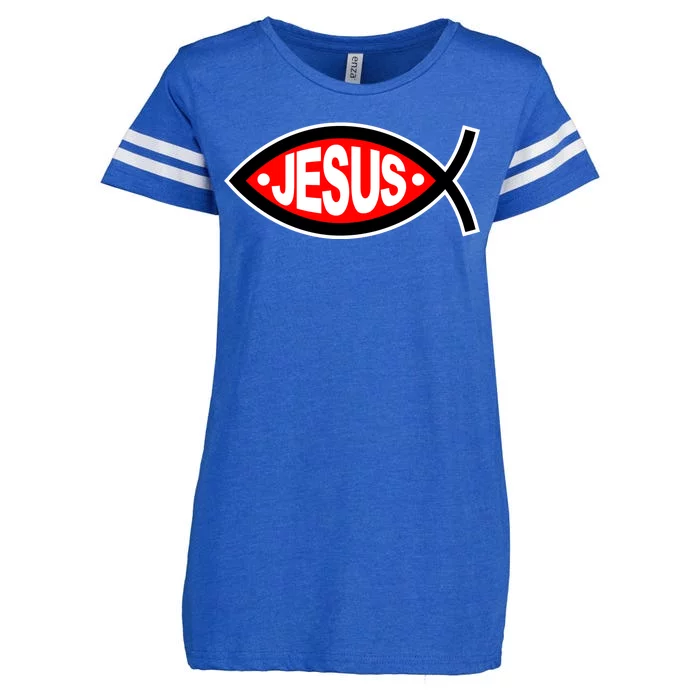 Jesus Christian Fish Symbol Enza Ladies Jersey Football T-Shirt