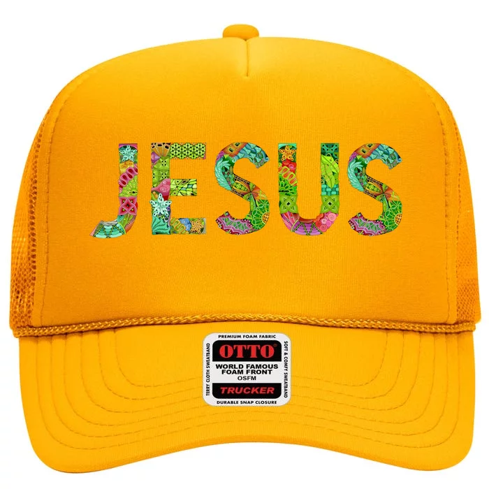 Jesus Hand Painted Word Art High Crown Mesh Trucker Hat