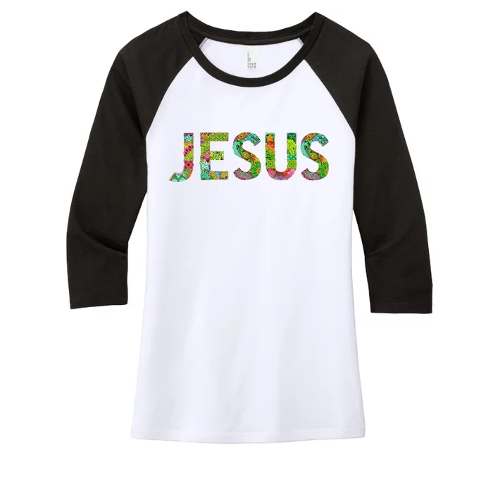 Jesus Hand Painted Word Art Women's Tri-Blend 3/4-Sleeve Raglan Shirt