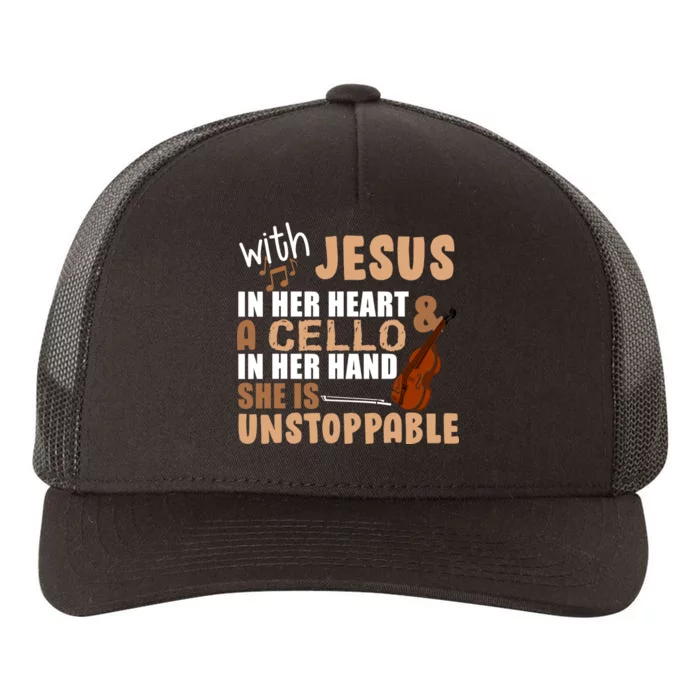 Jesus In Her Heart Cello In Her Hand Yupoong Adult 5-Panel Trucker Hat