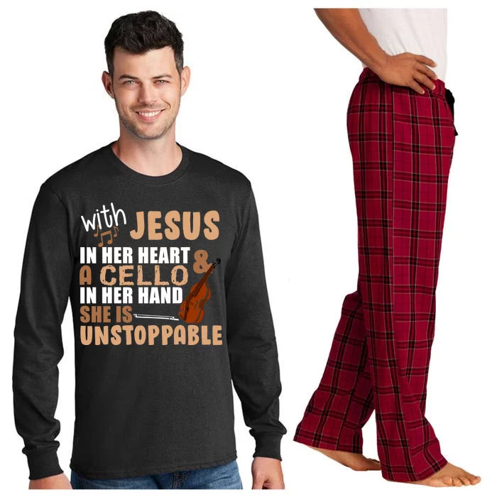 Jesus In Her Heart Cello In Her Hand Long Sleeve Pajama Set