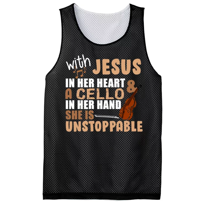 Jesus In Her Heart Cello In Her Hand Mesh Reversible Basketball Jersey Tank