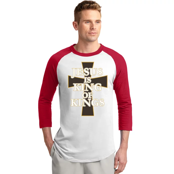 Jesus Is King of Kings Cross Religious Baseball Sleeve Shirt