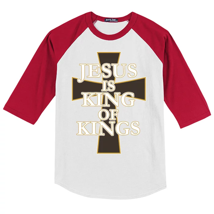 Jesus Is King of Kings Cross Religious Kids Colorblock Raglan Jersey