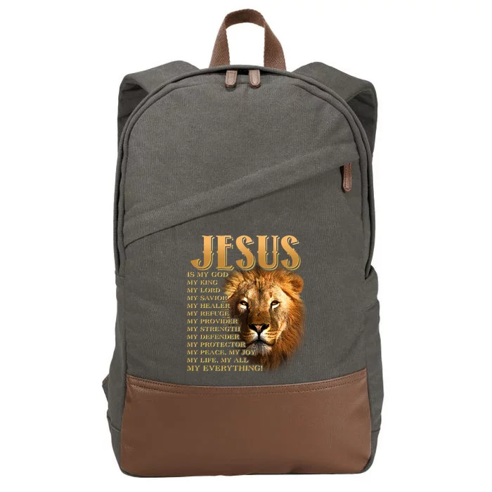 Jesus Is My God My King Lion Cotton Canvas Backpack