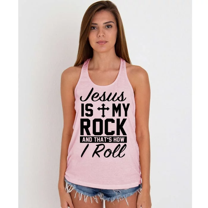 Jesus Is My Rock And That's How I Roll Women's Knotted Racerback Tank