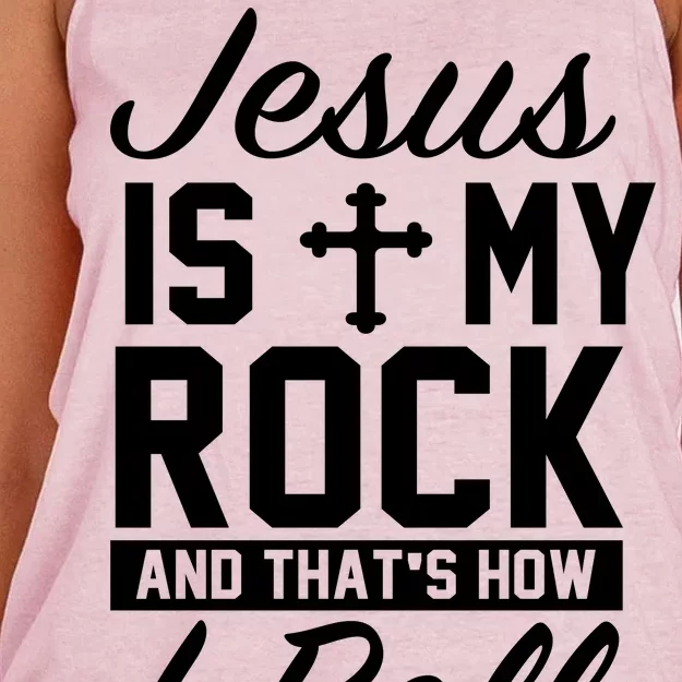 Jesus Is My Rock And That's How I Roll Women's Knotted Racerback Tank