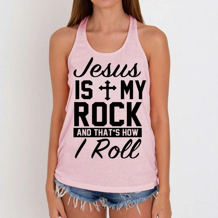 Jesus Is My Rock And That's How I Roll Women's Knotted Racerback Tank