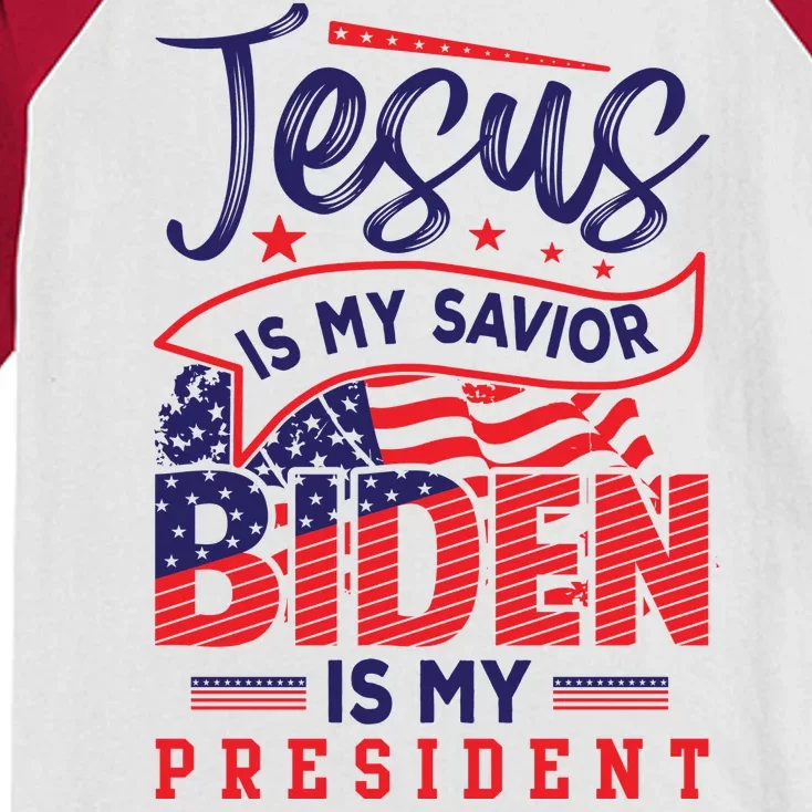 Jesus Is My Savior Biden Is My President Kids Colorblock Raglan Jersey