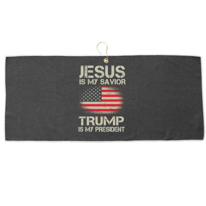 Jesus Is My Savior Trump Is My President Large Microfiber Waffle Golf Towel