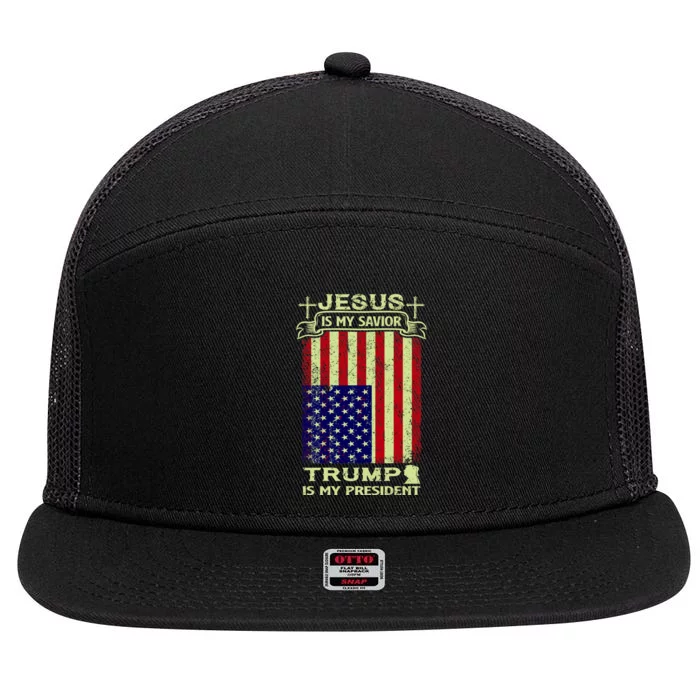 Jesus Is My Savior Trump Is My President 2020 7 Panel Mesh Trucker Snapback Hat