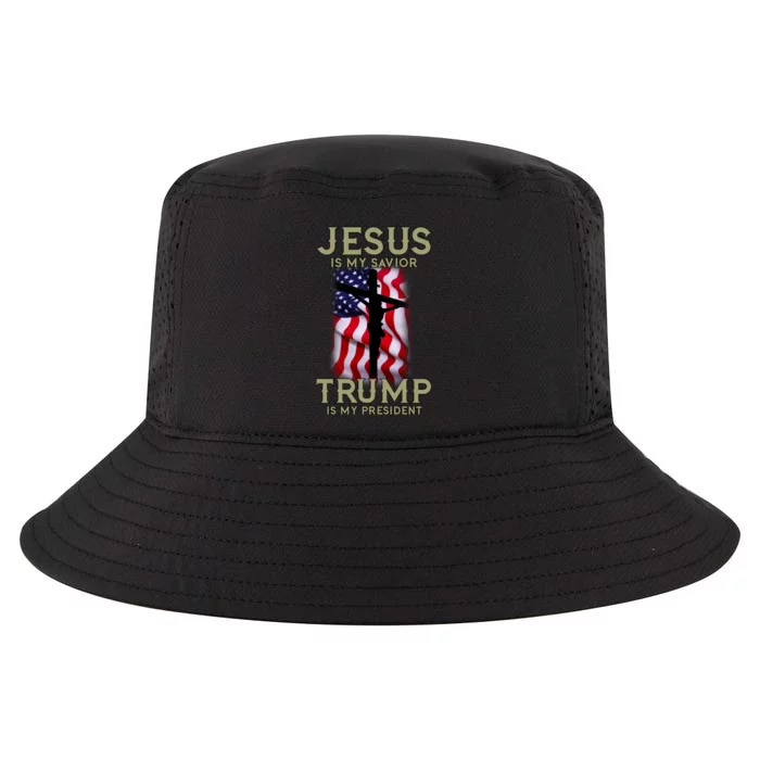 Jesus Is My Savior Trump Is My President American Cross Cool Comfort Performance Bucket Hat