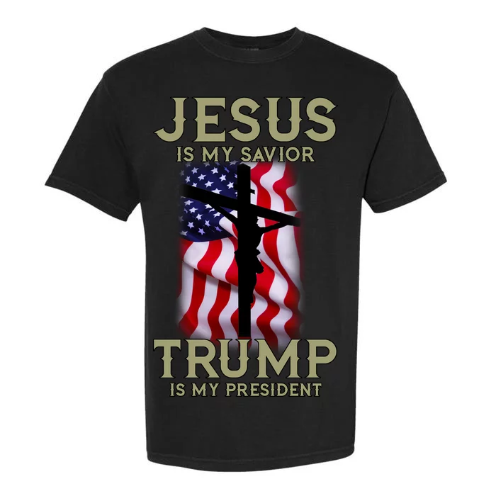 Jesus Is My Savior Trump Is My President American Cross Garment-Dyed Heavyweight T-Shirt