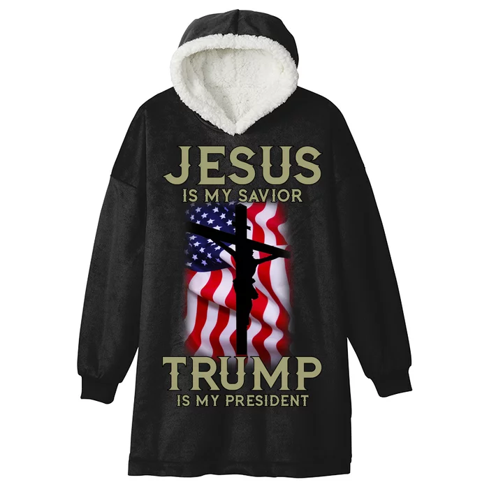 Jesus Is My Savior Trump Is My President American Cross Hooded Wearable Blanket