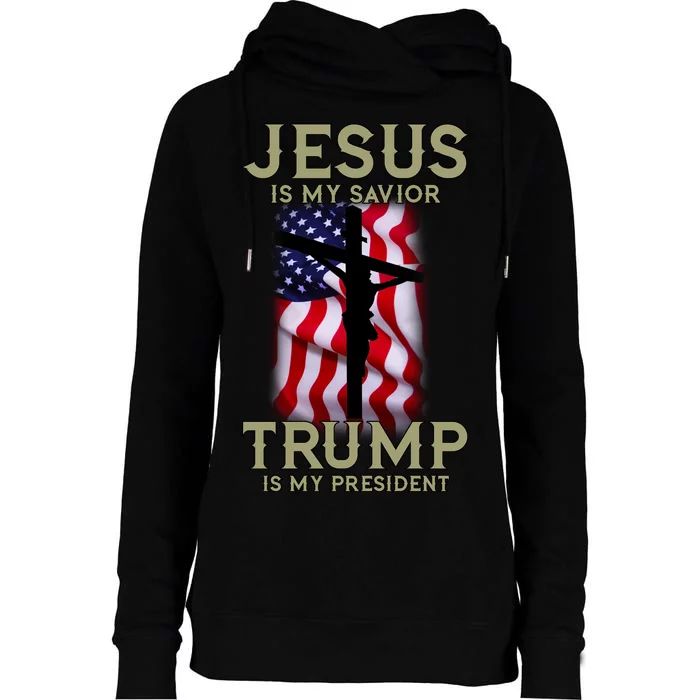 Jesus Is My Savior Trump Is My President American Cross Womens Funnel Neck Pullover Hood