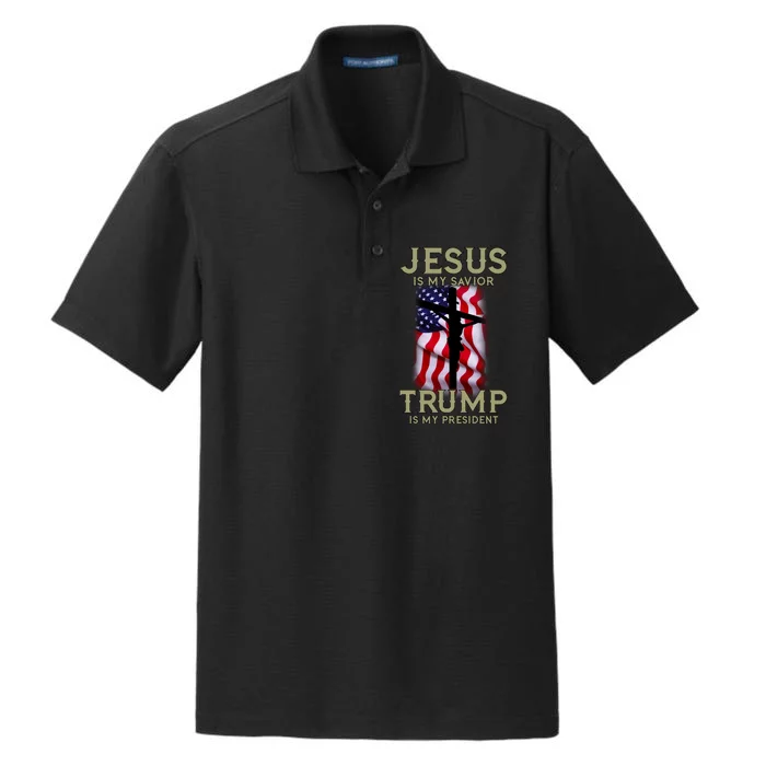 Jesus Is My Savior Trump Is My President American Cross Dry Zone Grid Performance Polo