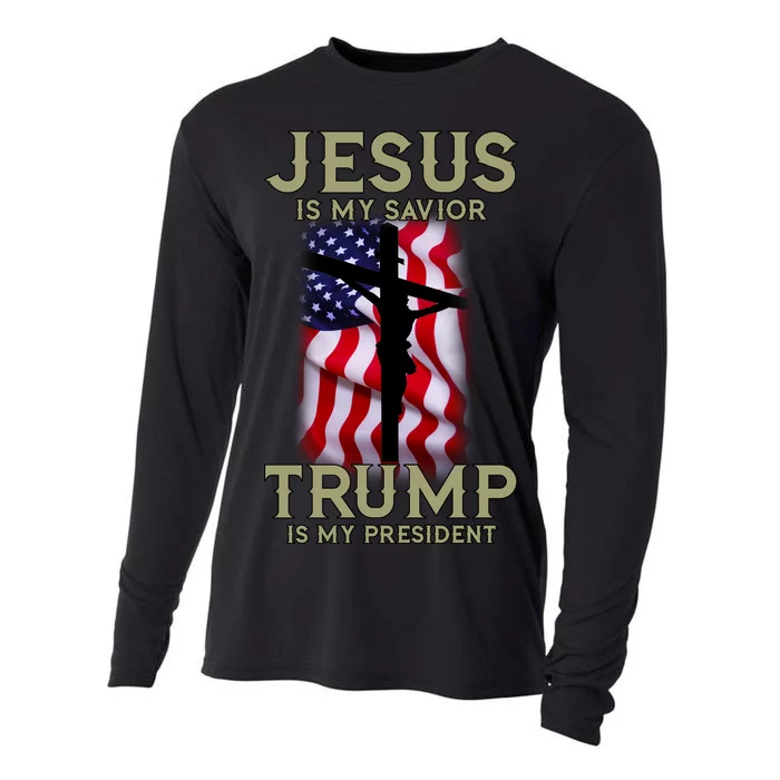 Jesus Is My Savior Trump Is My President American Cross Cooling Performance Long Sleeve Crew