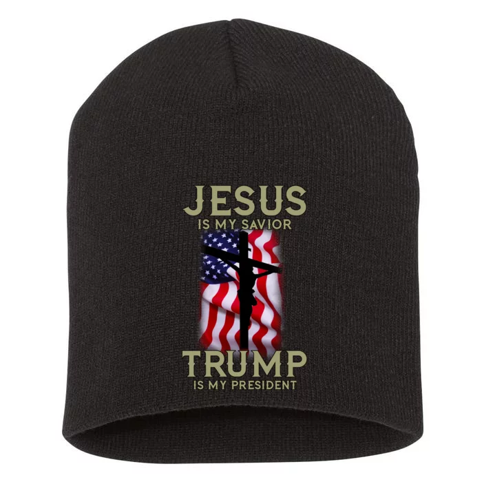 Jesus Is My Savior Trump Is My President American Cross Short Acrylic Beanie