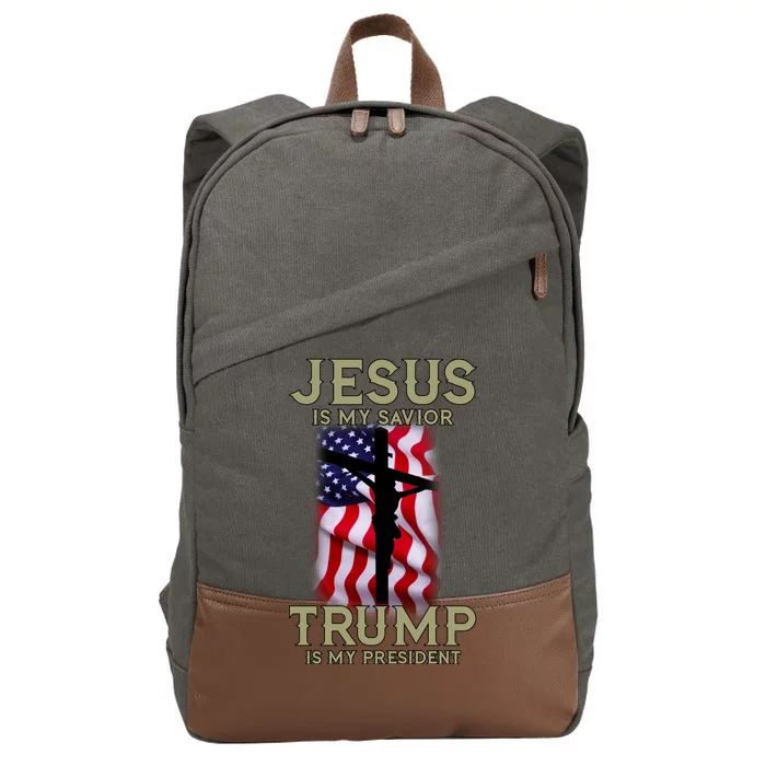 Jesus Is My Savior Trump Is My President American Cross Cotton Canvas Backpack