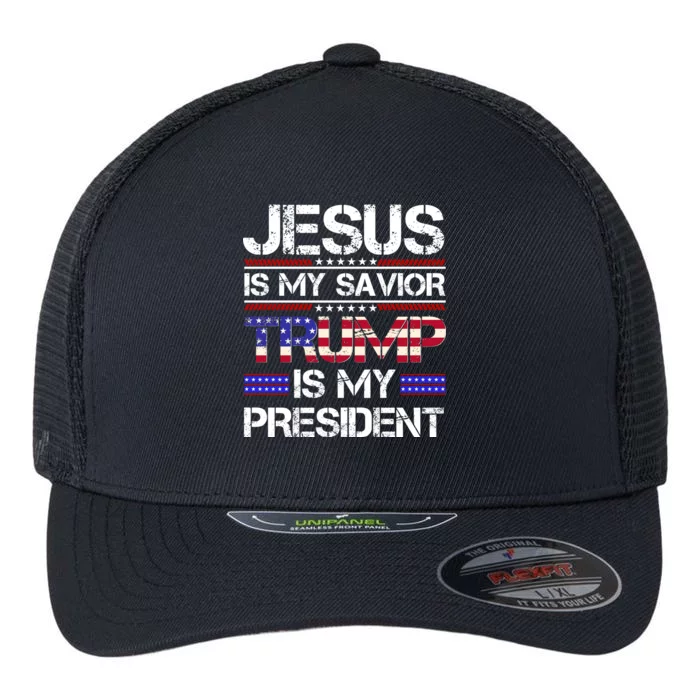 Jesus Is My Savior Trump Is My President Christian Flexfit Unipanel Trucker Cap