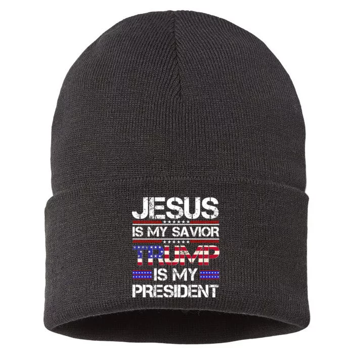 Jesus Is My Savior Trump Is My President Christian Sustainable Knit Beanie