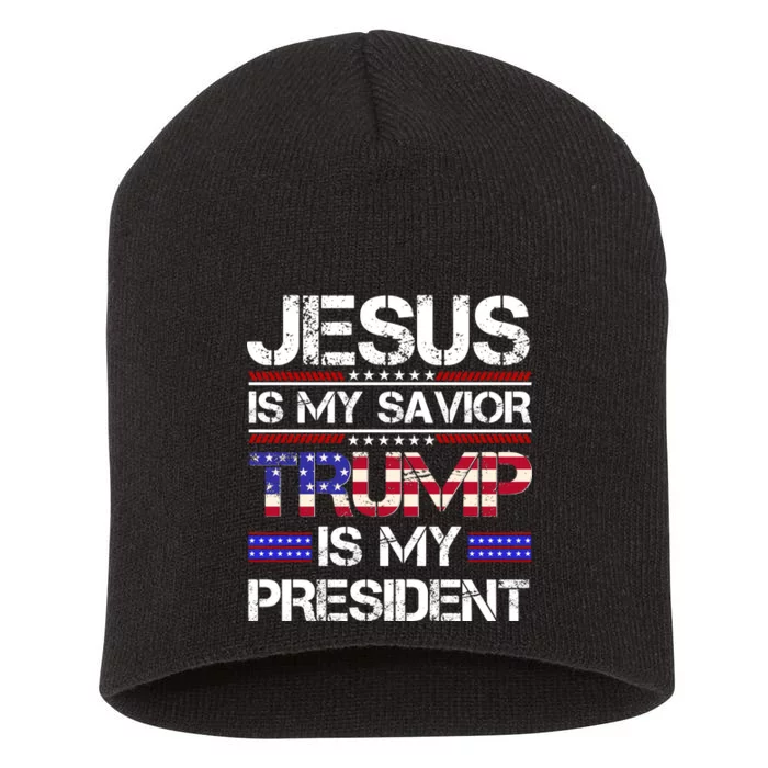 Jesus Is My Savior Trump Is My President Christian Short Acrylic Beanie