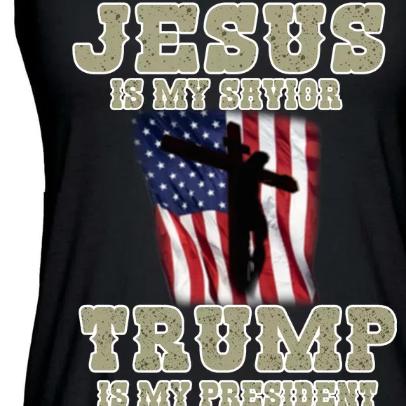 Jesus Is My Savior Trump Is My President Patriotic Flag Ladies Essential Flowy Tank