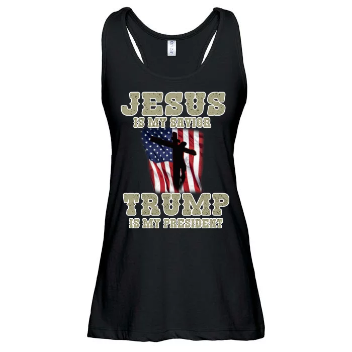 Jesus Is My Savior Trump Is My President Patriotic Flag Ladies Essential Flowy Tank