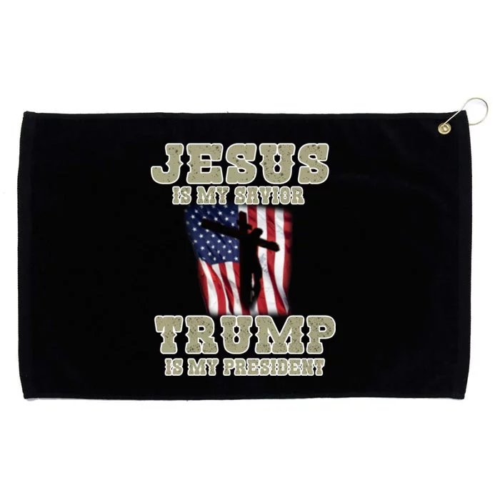 Jesus Is My Savior Trump Is My President Patriotic Flag Grommeted Golf Towel