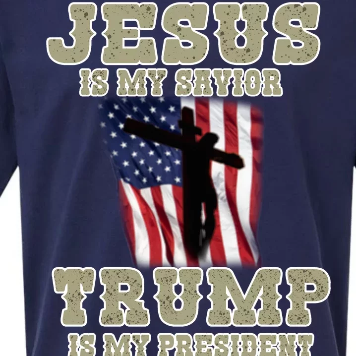 Jesus Is My Savior Trump Is My President Patriotic Flag Sueded Cloud Jersey T-Shirt