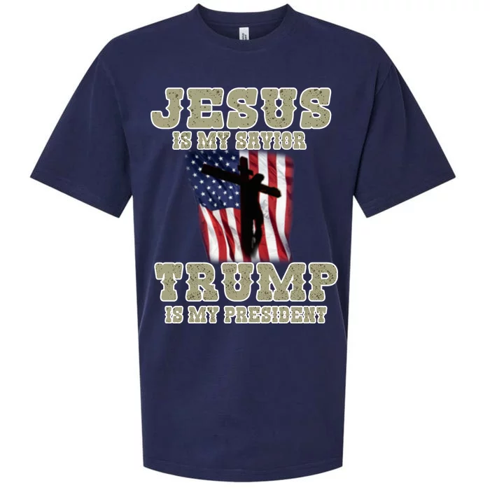 Jesus Is My Savior Trump Is My President Patriotic Flag Sueded Cloud Jersey T-Shirt