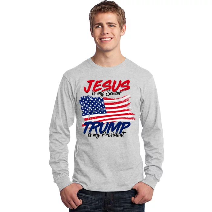 Jesus Is My Savior Trump Is My President USA Flag Long Sleeve Shirt