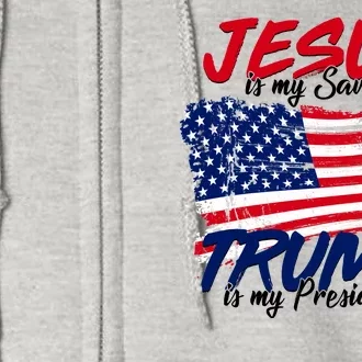 Jesus Is My Savior Trump Is My President USA Flag Full Zip Hoodie