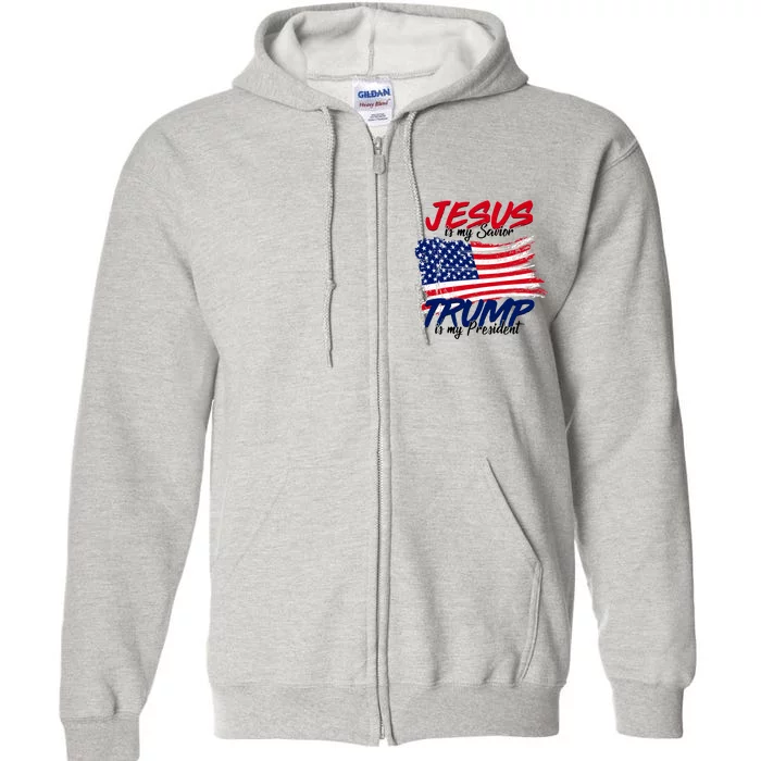 Jesus Is My Savior Trump Is My President USA Flag Full Zip Hoodie