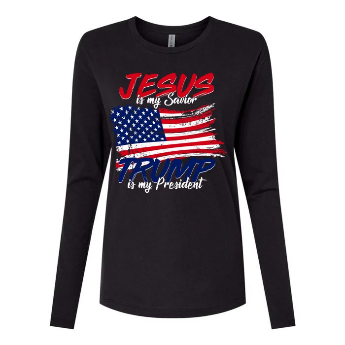 Jesus Is My Savior Trump Is My President USA Flag Womens Cotton Relaxed Long Sleeve T-Shirt