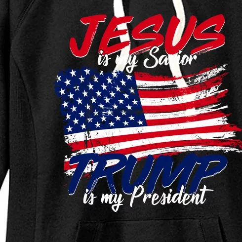 Jesus Is My Savior Trump Is My President USA Flag Women's Fleece Hoodie