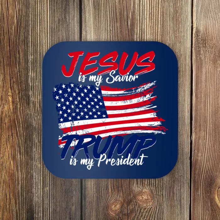 Jesus Is My Savior Trump Is My President USA Flag Coaster