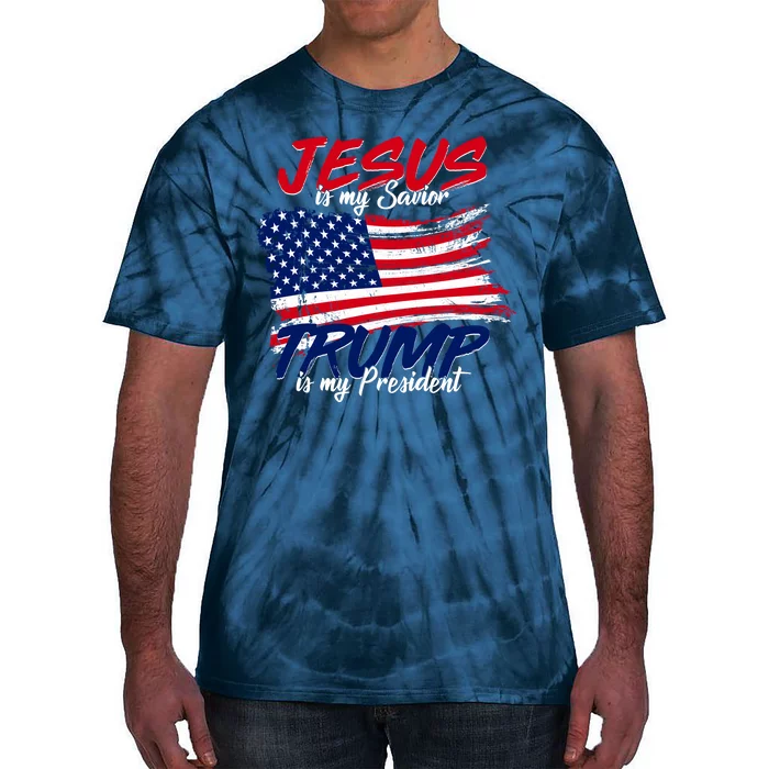 Jesus Is My Savior Trump Is My President USA Flag Tie-Dye T-Shirt