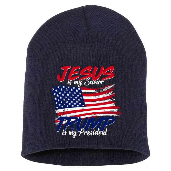 Jesus Is My Savior Trump Is My President USA Flag Short Acrylic Beanie