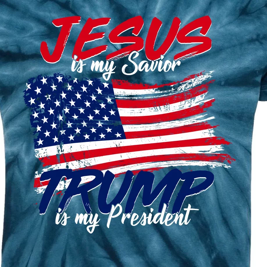 Jesus Is My Savior Trump Is My President USA Flag Kids Tie-Dye T-Shirt