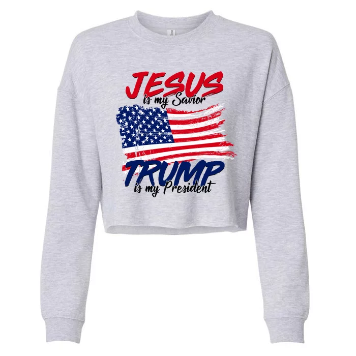 Jesus Is My Savior Trump Is My President USA Flag Cropped Pullover Crew