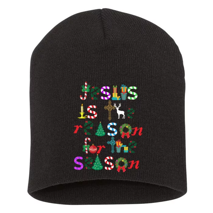 Jesus Is The Reason For The Season Christmas Short Acrylic Beanie