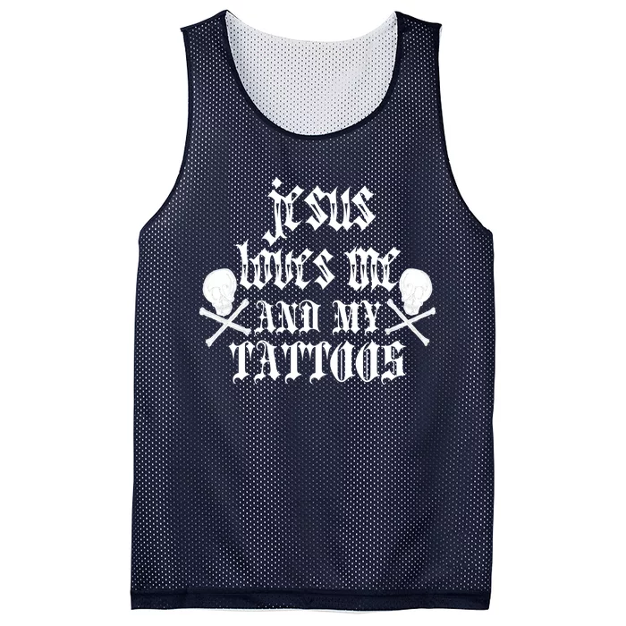 Jesus Loves Me and My Tattoos Mesh Reversible Basketball Jersey Tank