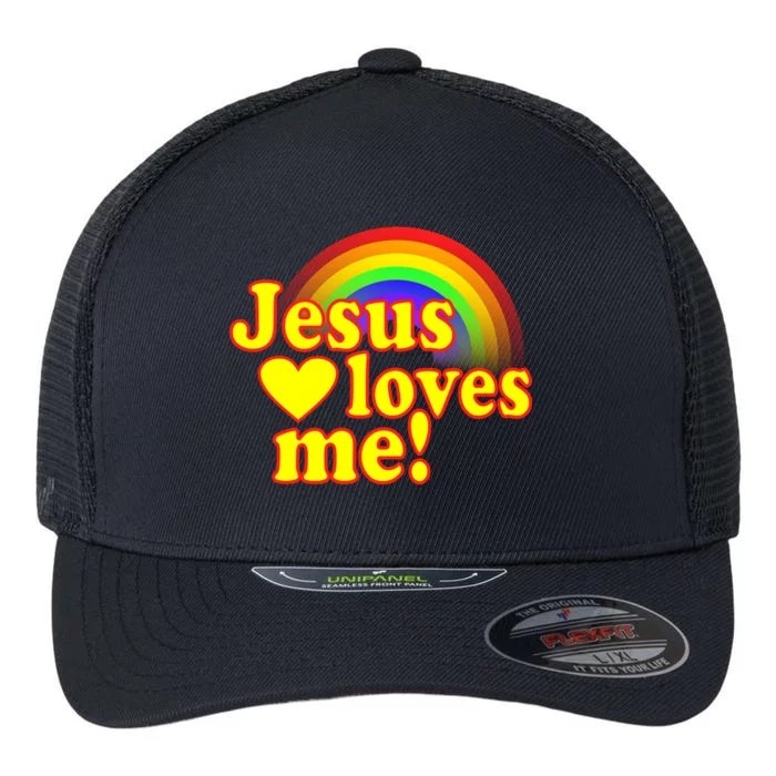 Jesus Loves Me Cool Rainbow Flexfit Unipanel Trucker Cap