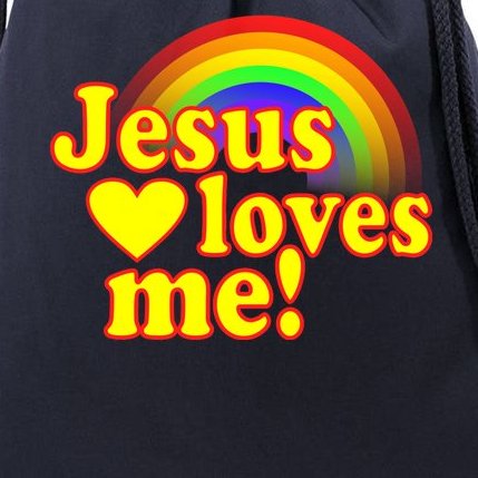 Jesus Loves Me Cool Rainbow Drawstring Bag