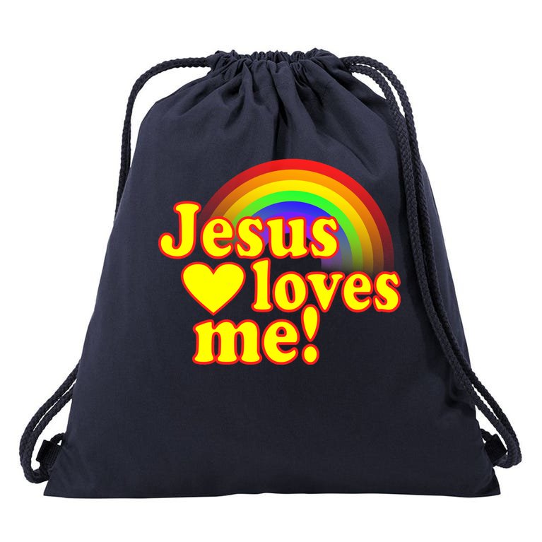 Jesus Loves Me Cool Rainbow Drawstring Bag