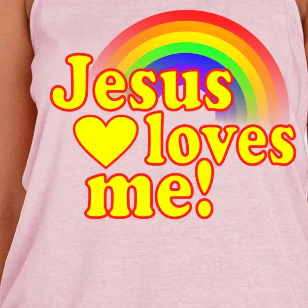 Jesus Loves Me Cool Rainbow Women's Knotted Racerback Tank