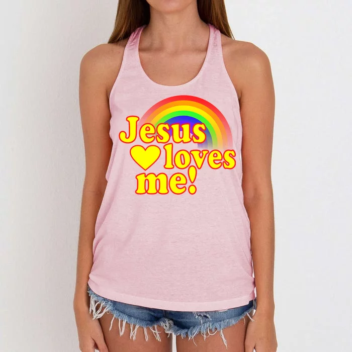 Jesus Loves Me Cool Rainbow Women's Knotted Racerback Tank