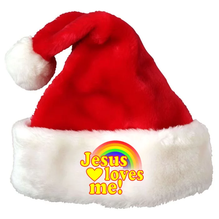 Jesus Loves Me Cool Rainbow Premium Christmas Santa Hat